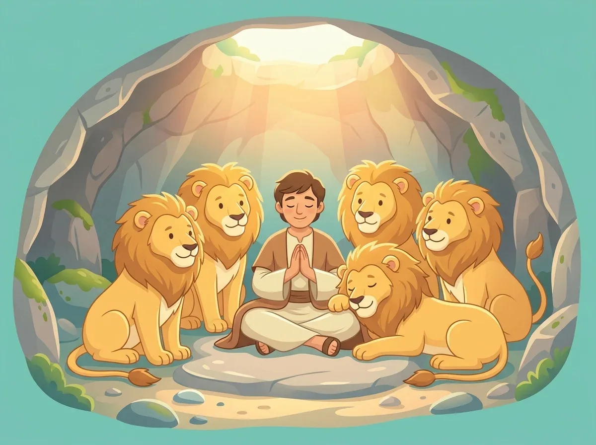 Desenho bíblico para colorir: Daniel na Cova dos Leões