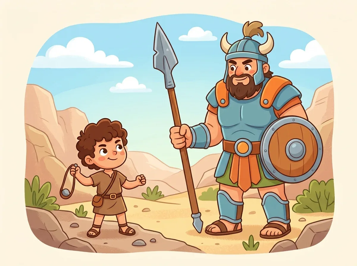 Desenho bíblico para colorir: Davi e Golias